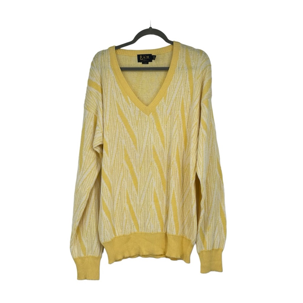 *Vintage Men’s LeRoy 1X Big Yellow/White Cotton V-Neck Sweater